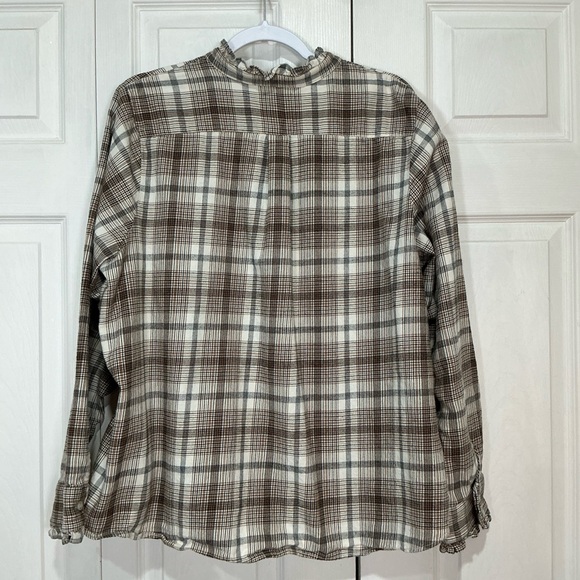 🌷 Lands’ End Women’s Flannel Button Down Shirt Ruffle Collar / Cuffs - 2X - Picture 5 of 7